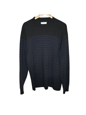 Everlane Wool Blend Navy Striped Crewneck Sweater Minimalist Old Money Sz L